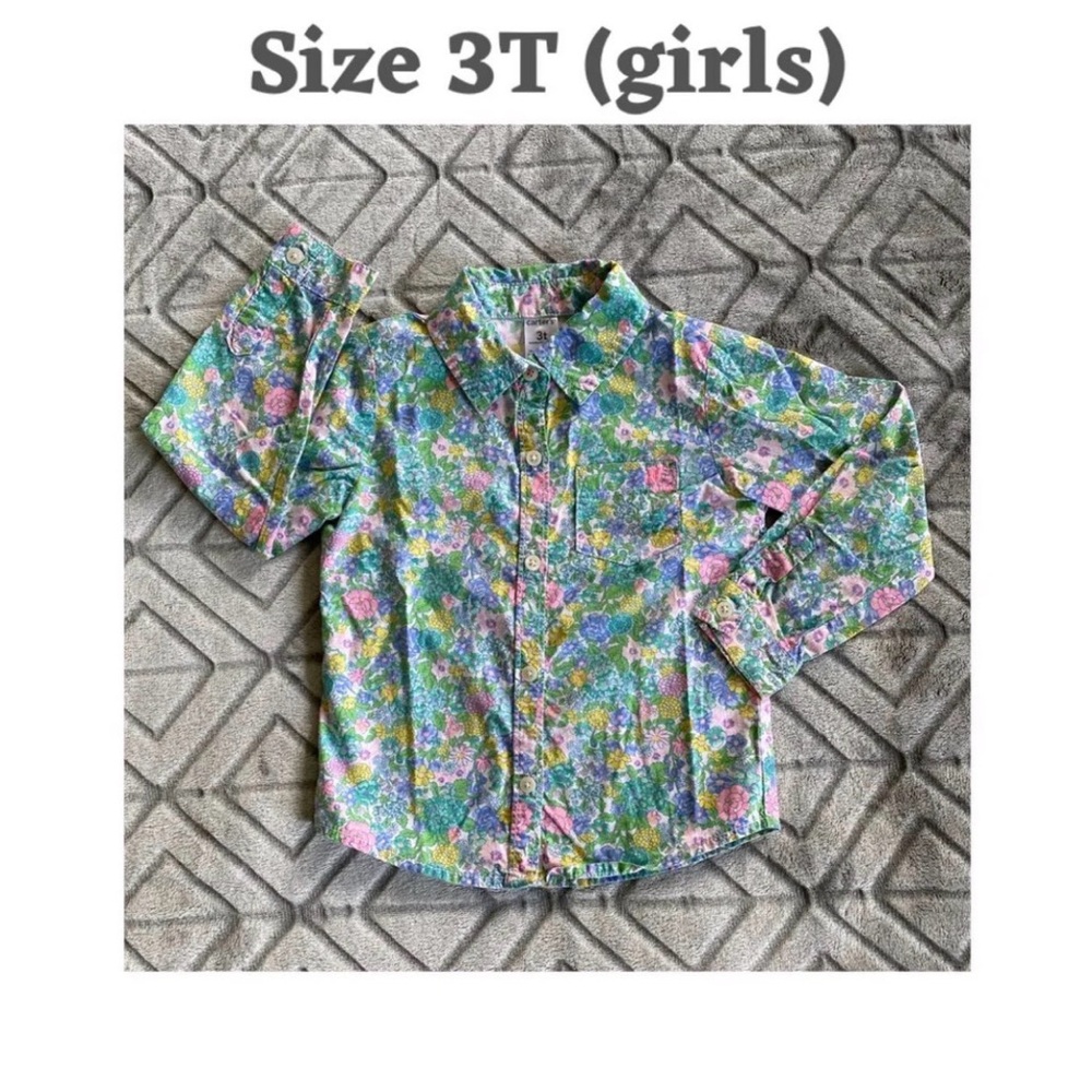 Carter's Floral Button Down Shirt - Green and Pink